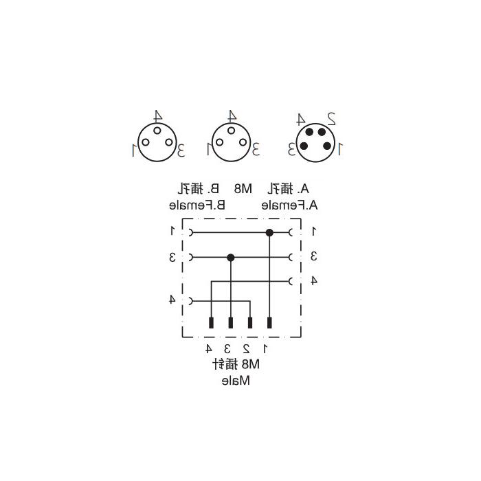 M8 4Pin Male /2M8 3Pin female, Y-shaped precast PUR tow chain电缆、黑色护套、63D321-XXX